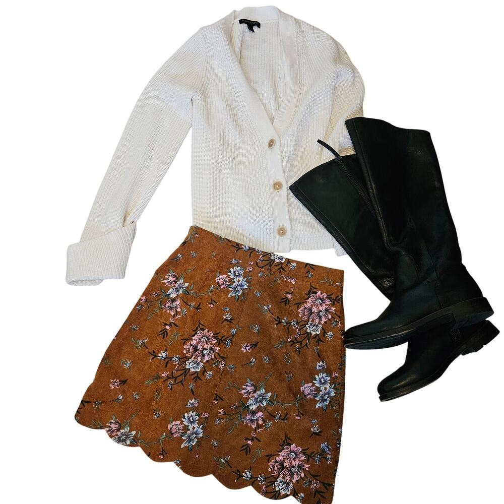 Francesca Burnt Yellow/Orange Floral Mini Skirt Chance sz M